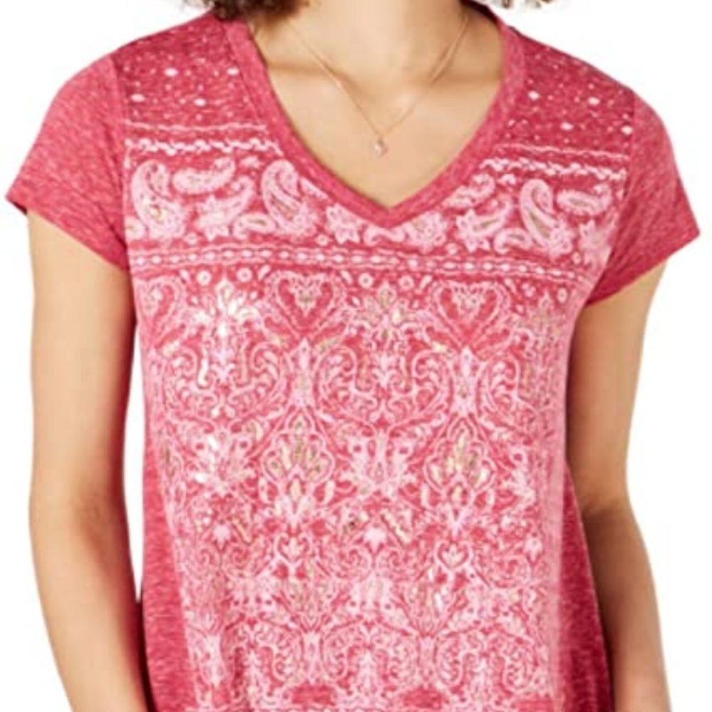 Style & Co women S graphic print swing t-shirt scenic edge short sleeve boho